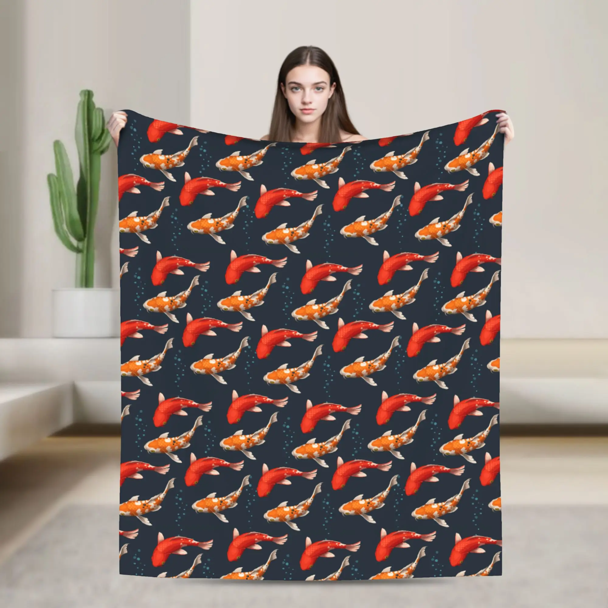Soft Cozy Blankets Travel Car Seamless Koi Carps Throw Blanket Funny  Bedspread For Chair Sofa Bed