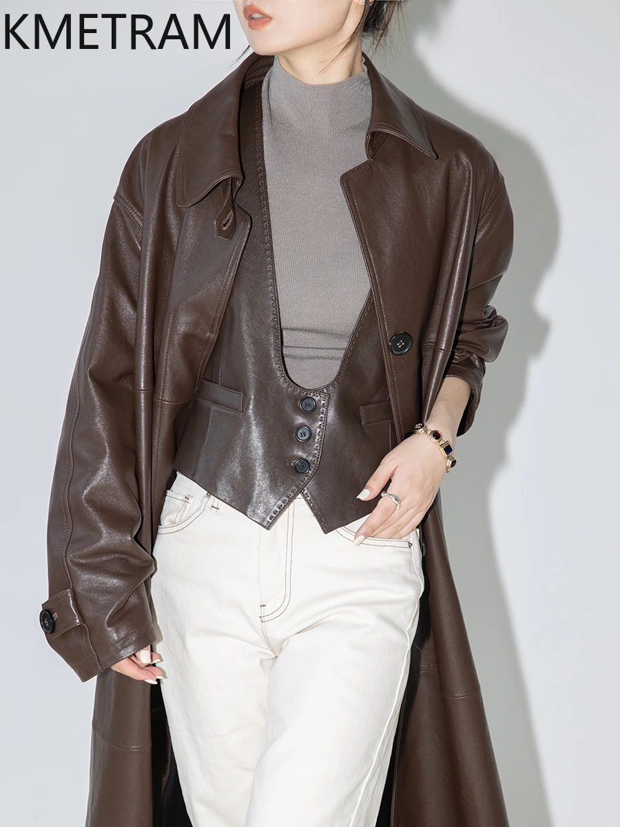 KMETRAM U-förmige Weste aus natürlichem Schaffell, kurz, neue Echtlederjacke, 2025, Herbstmäntel für Damen, Lederjacke Damen Ees Leder