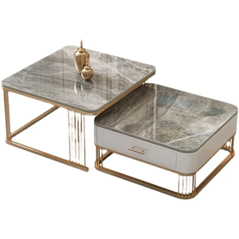 Nordic light luxury rock plate coffee table, small apartment family living room small tea table Internet celebrity apartment hot