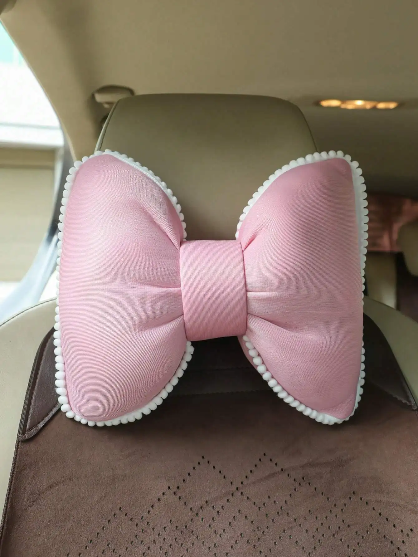 

1pc Car Neck Pillow With Bow Design, Pink