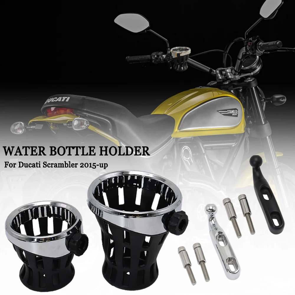 For Ducati Scrambler Motorcycle Accessories Water Bottle Holder Passenger Drinking Cup Mesh Bracket For Ducati Scrambler 2015-up