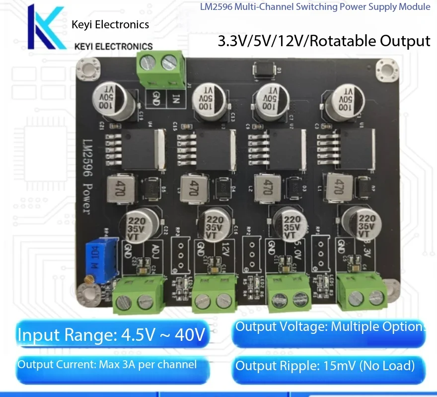 LM2596 Multi-Channel 3A DC-DC Step-Down Power Supply Module 3.3V/5V/12V/ADJ Output for Arduino