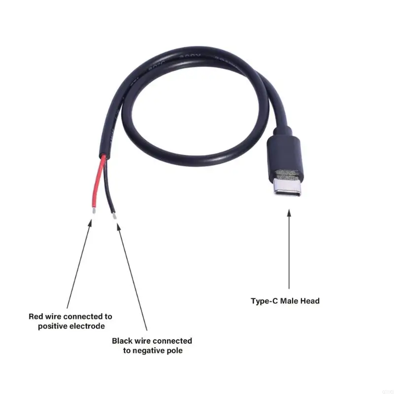 USB C to 2Pin Bare Wire Open End Cable 5V/2A USB Type C Male 2Pin Pigtail Power Wire Replacement DIY Cable for LED Light
