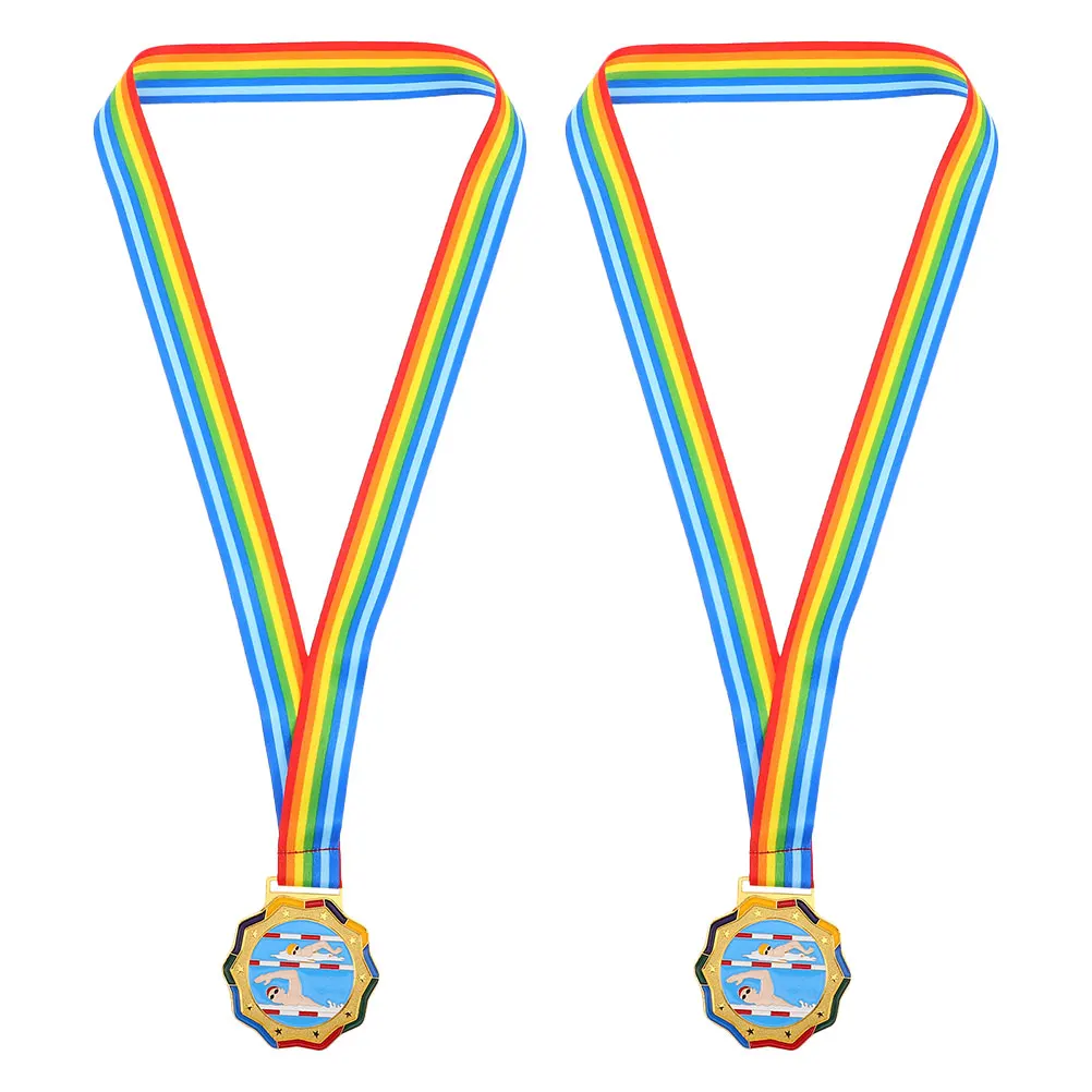 

2Pcs Kids Swimming Medals Champion Medal with Ribbon for Tournament Sports Activities Achievement Recognition Keepsake Prize