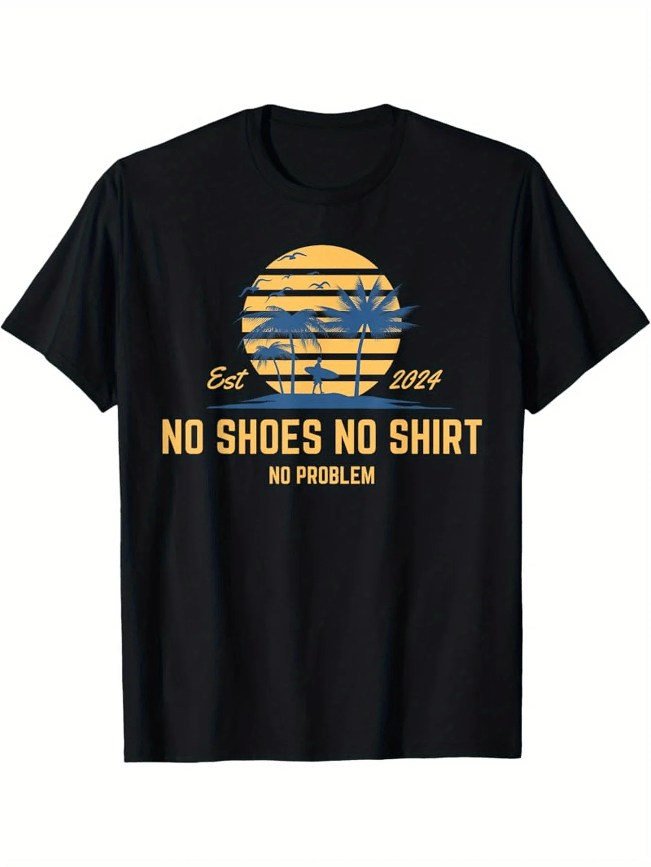 أحذية رجالية بدون ملابس ولا مشكلة جزيرة النخيل الاستوائية تي شيرت أبيض برتقالي جو الشاطئ كاجوال كم قصير رقبة دائرية