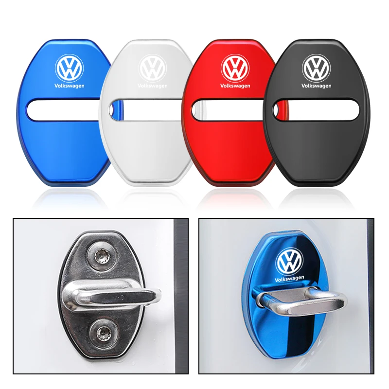 Car Ashtray 4Pcs Stainless Steel Car Door Lock Protective Cover For Volkswagen Jetta Golf Passat Polo Tiguan Arteon Touareg Taig