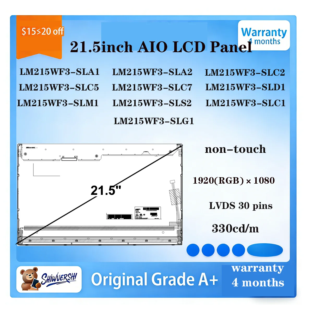 

Original New A+ 21.5" LCD Screen Panel LM215WF3 SLA1 SLA2 SLC2 SLC5 SLC7 SLD1 SLM1 SLS2 SLC1 SLG1 1920(RGB)x1080 FHD Replacement