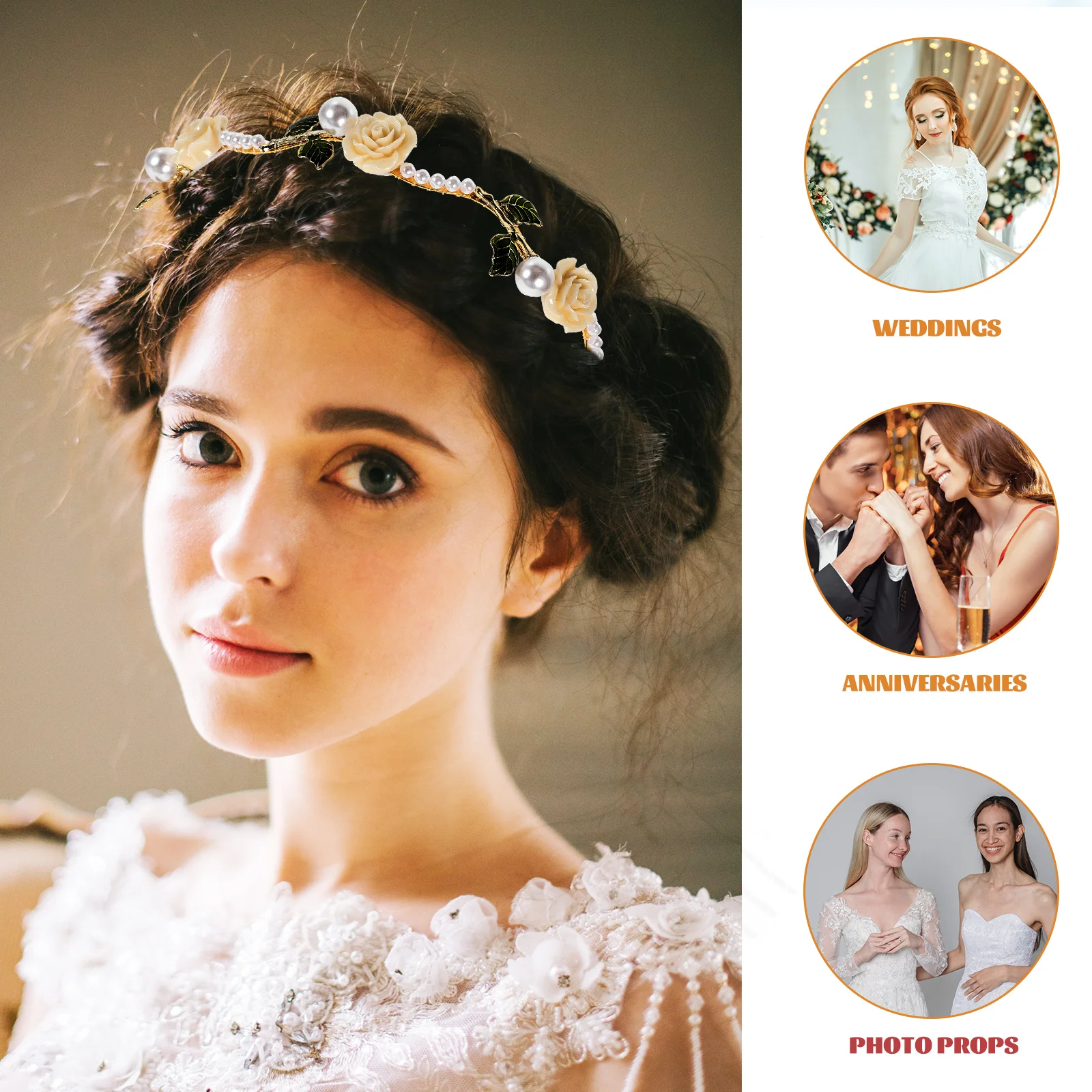 

Pearl Headb Red Rose Hair Accessory Elegant Wedding Bridal Headdress Flower Headpiece Women Hairstyle Decorative Hoop