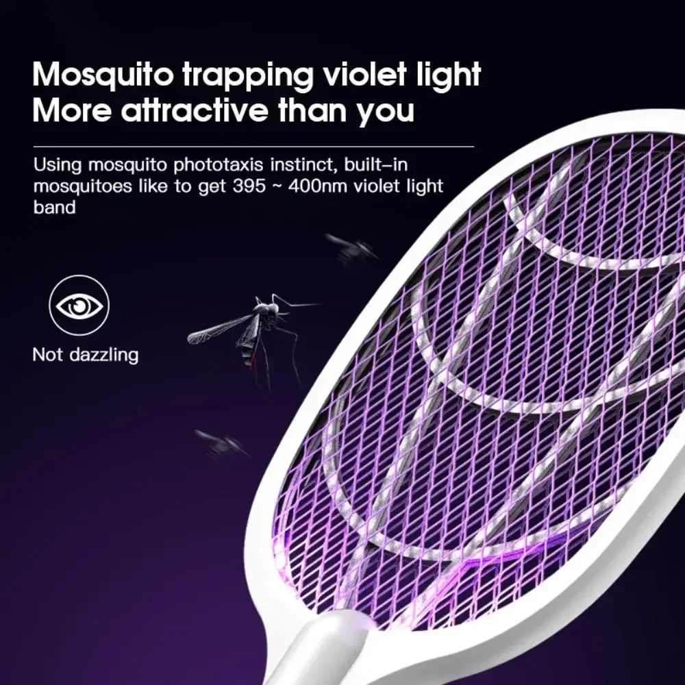 3 IN 1 Electric Mosquito Swatter Mosquito Killer 3500V USB Rechargeable Angle Adjustable Electric Bug Zapper Fly Bat Swatter