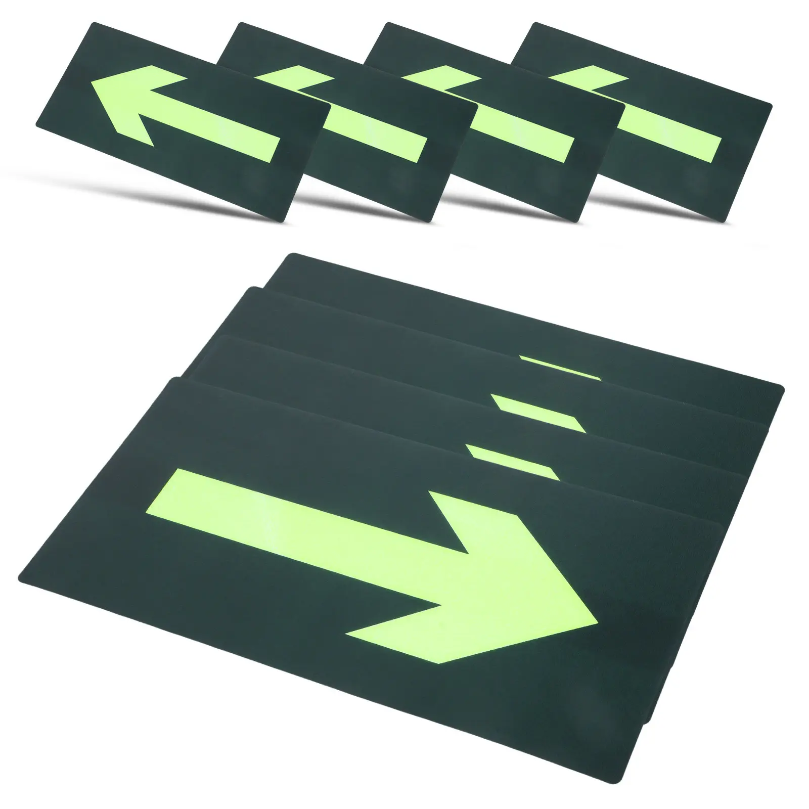 

8Pcs High Visibility Exit Arrow Stickers Glow in Dark Waterproof Emergency Evacuation Signs for Fire Safety in Supermarkets