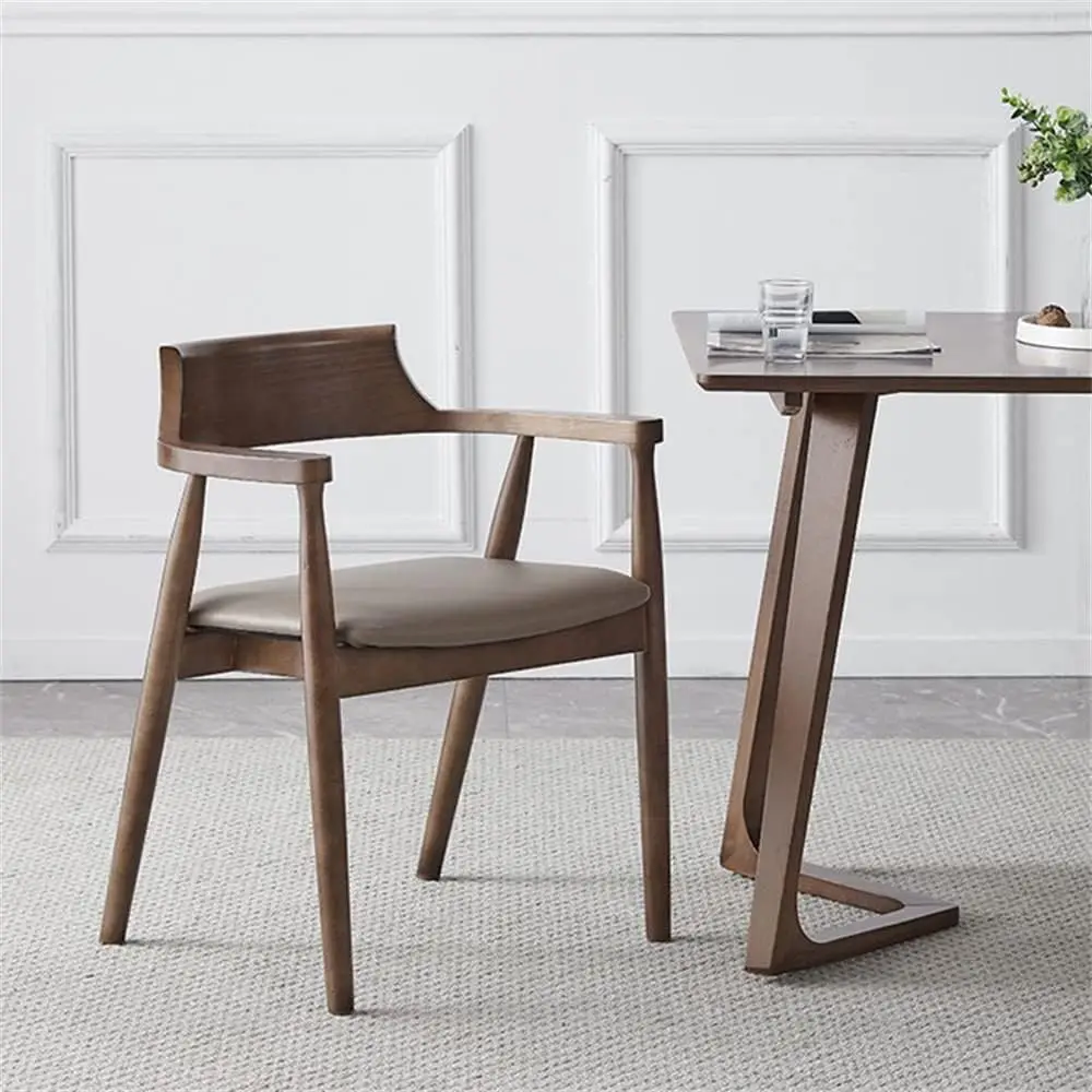 #Walnut Wood Luxury with Armchairs Cafe Italian Dining Chair Balcony Small Apartment Upholstered Comfortable Backrest Chairs