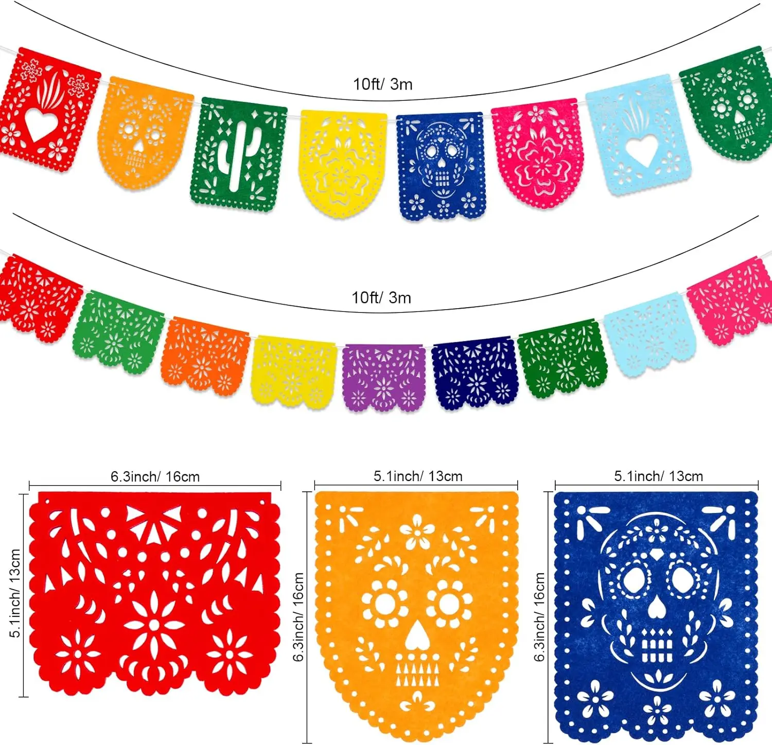 Bunte mexikanische Party Banner Dekorationen Papel Picado Filz Fiesta Kaktus Geburtstag Party Flaggen Dia De Los Muertos Girlande Dekor – Detail 4