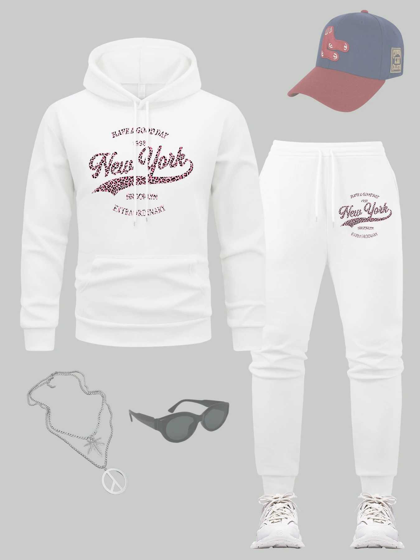 

New York Brooklyn 1998 Print Mens Hoodie Set Pocket Casual Pullover Comfortable Autumn Jogging Pants Fleece Soft Sweatpant