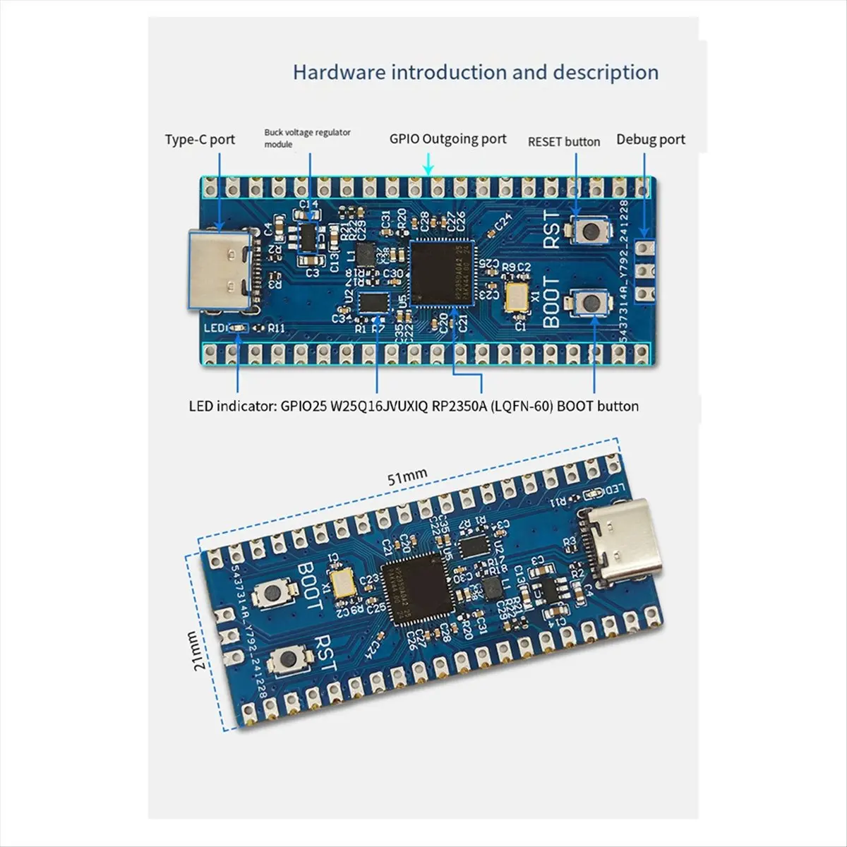 Плата разработки (A43I) для Pico2-RP2350 на базе RP2350A, для Micro-Python.