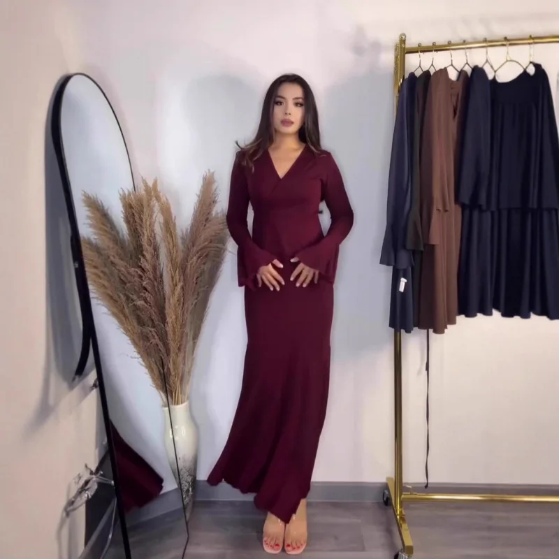 

2025Autumn Fashion Retro Long Sleeve Waist-Cinching Long Dress Elegant Suit Dress