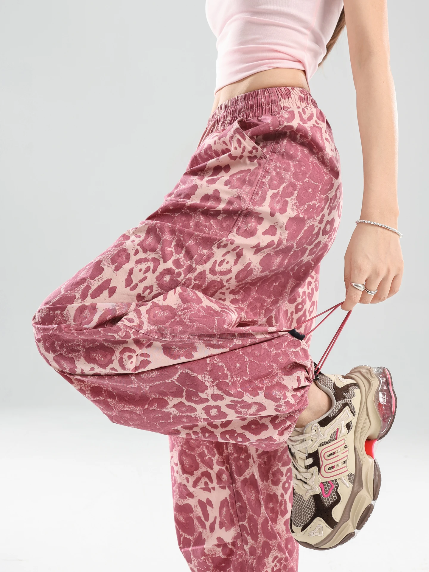 

Ice Silk Quick Dry Leopard Print Wide Leg Pants Women Summer Thin High Waist Slimming Loose Drapey Sports Workwear Trousers