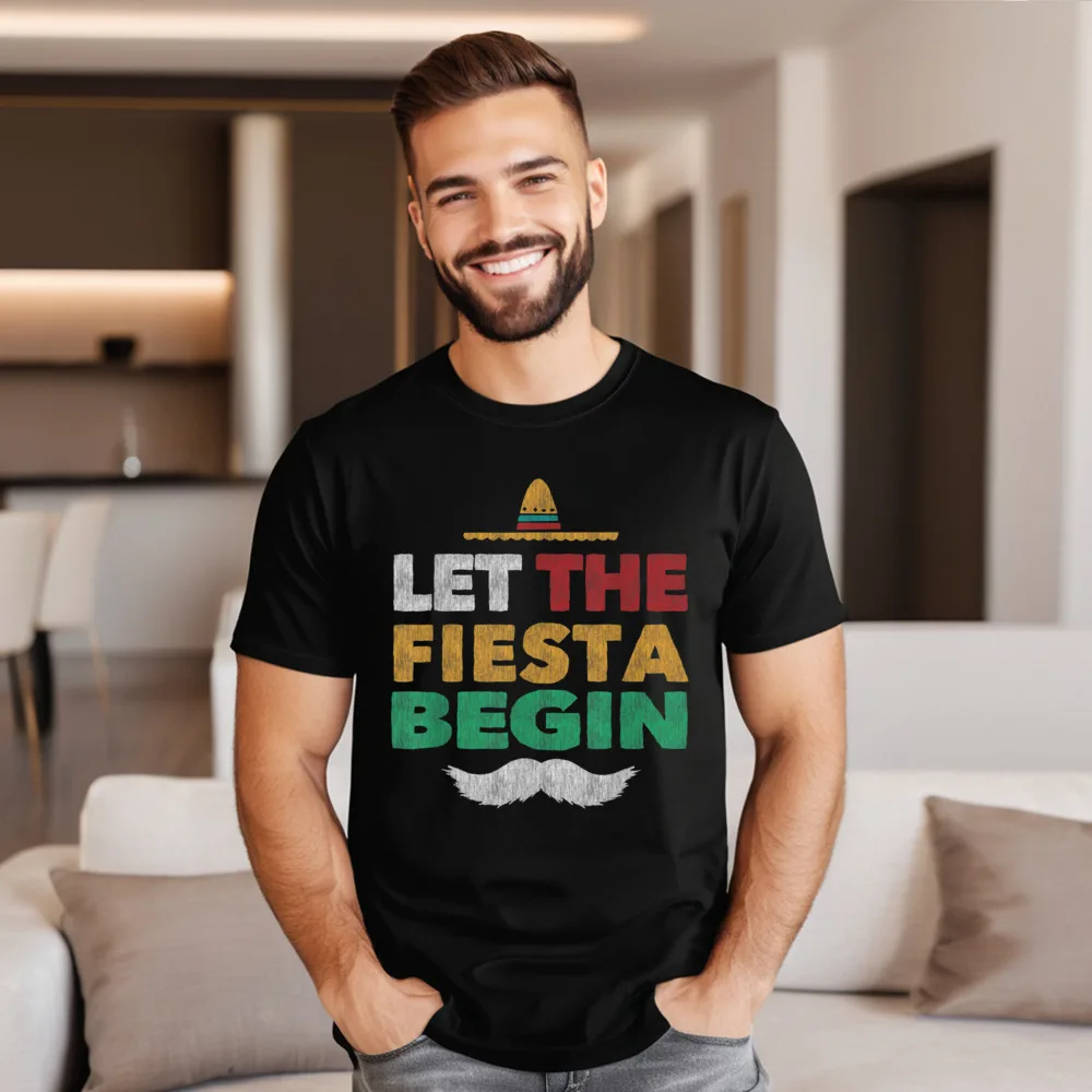 Tees Fiesta Mexican Party Tee Funny Tshirts Normal Graphic Print Short Sleeve Premium Cotton Round Collar Youth T Shirts Print