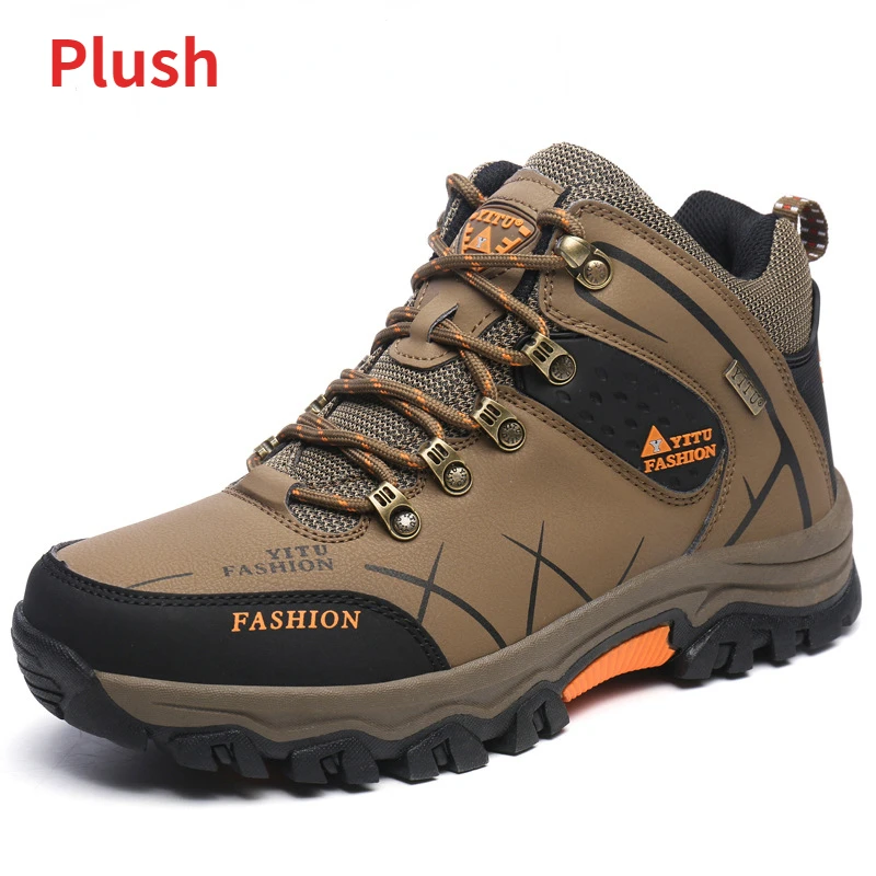 Brand Men Winter Snow Boots Waterproof Leather Sneakers Super  Warm Men\'s Boots Outdoor Male Hiking Boots Work Shoes Size 39-47