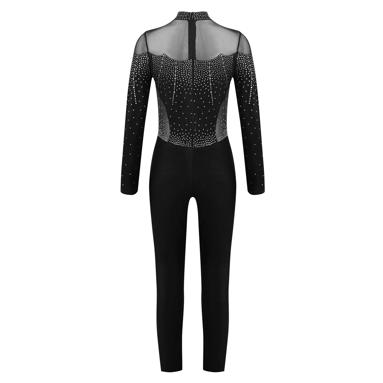 ชุดบอดี้สูทเต้นบัลเลต์ ยิมนาสติก สำหรับเด็กผู้หญิง ประดับคริสตัล ชุดสเก็ต ชุดเต้นรำแขนยาว ผ้าตาข่ายบาง
