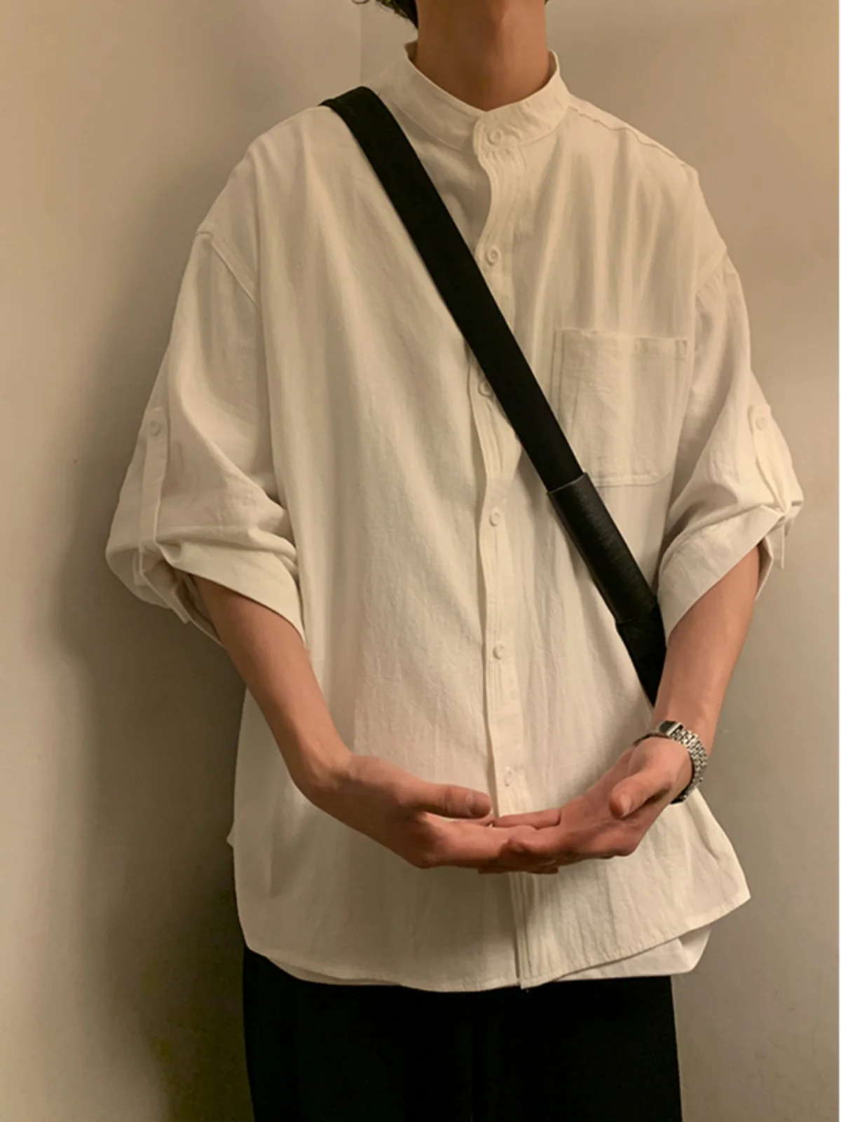 

Мужской летний костюм свободного кроя с воротником-стойкой, в стиле ретро, с широкими манжетами, больших размеров, с рукавами 3/4, в китайском стиле