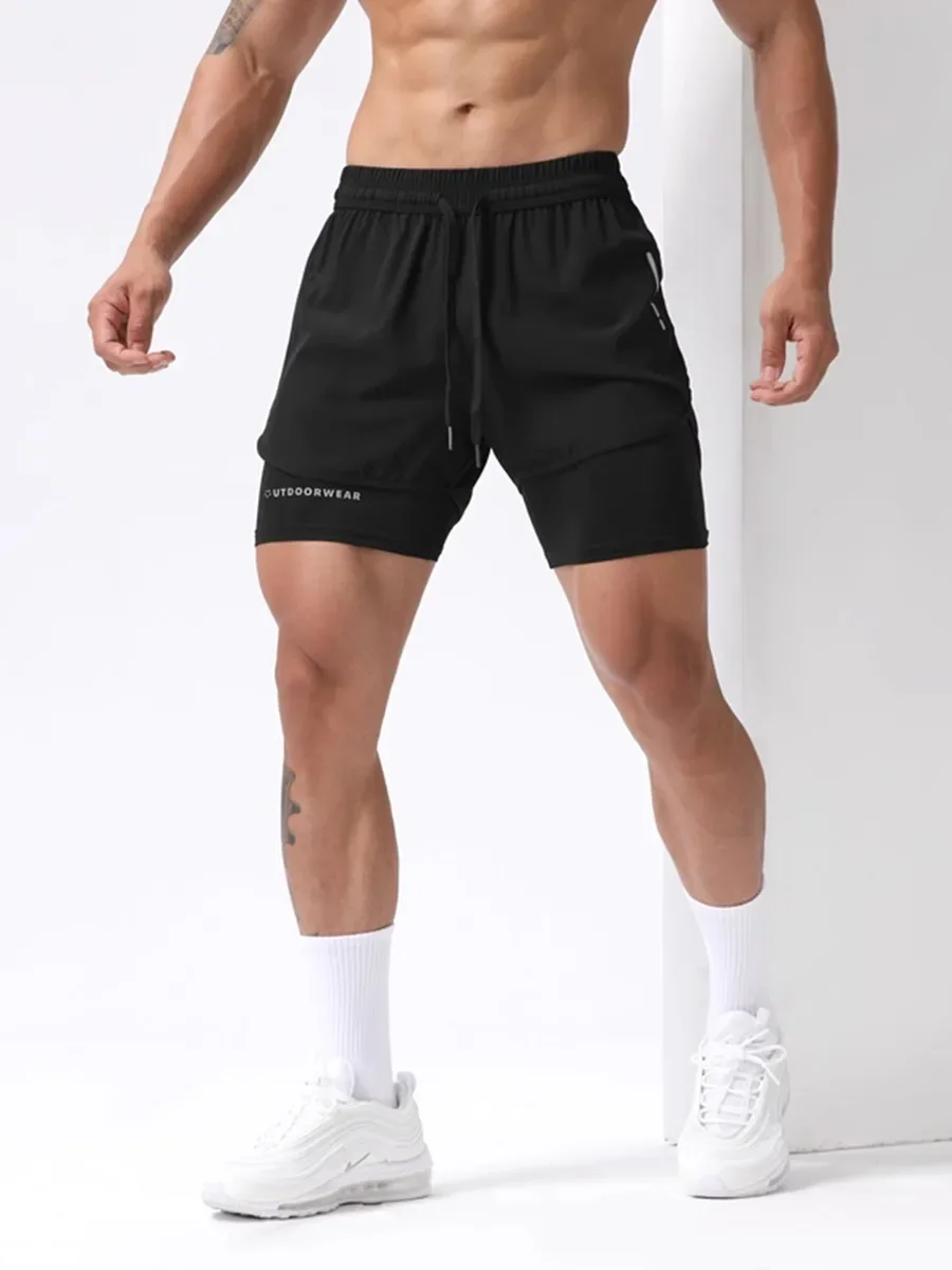 Fake Two-piece Sports Shorts Men Summer Quick-drying Marathon Running Training Basketball Gym Fitness Three-point Pants