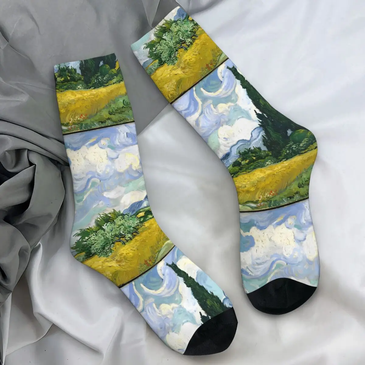 Adults Men Socks Van Gogh Wheat Field Stockings Winter Funny Soft Breathable Socks Graphic Skateboard Anti Slip Socks