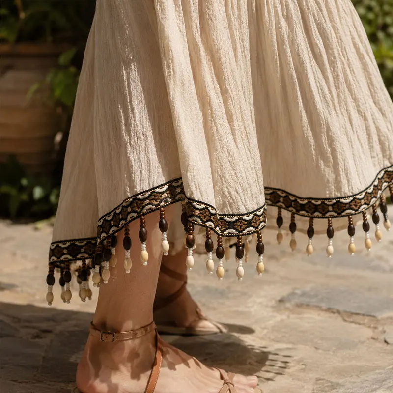 3yards Ethnic Bead Tassel Lace Trim Decorative Chain for Garment Shoe Hat Curtain DIY Sewing Vintage Handcraft Accessories