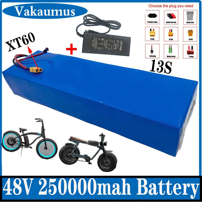 48V 25Ah 18650 lithium-ion battery pack electric vehicle battery conversion kit octagonal 1000W and 54.6V 2A charger XT60 plug