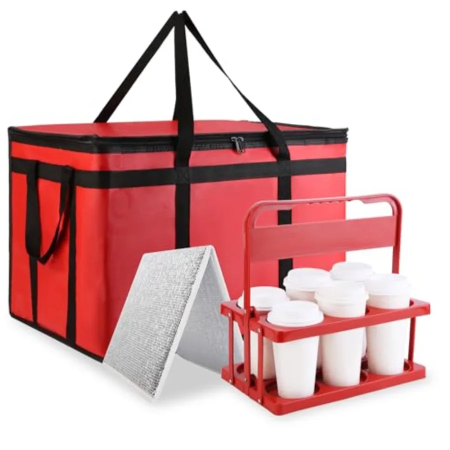 

Cooler Insulated Food Delivery Bag and Drink Carrier with Hard Bottom, XXX-Large Grocery Catering Travel Thermal Frozen Carrier