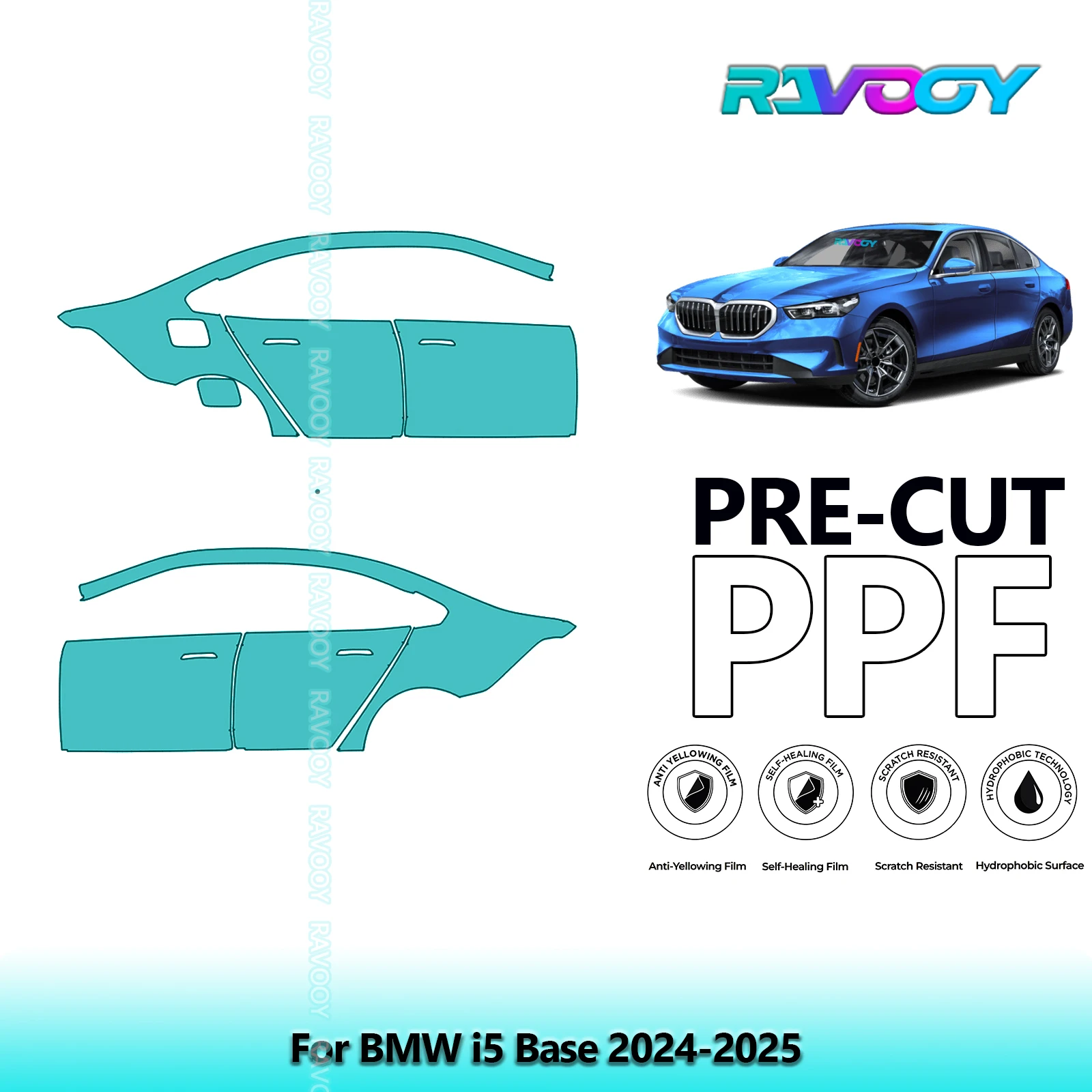 

For BMW i5 Base 2024-2025 8.5mil Clear Matte Pre-Cut PPF Door & A/B Pillar Kit TPU Paint Protection Film Set
