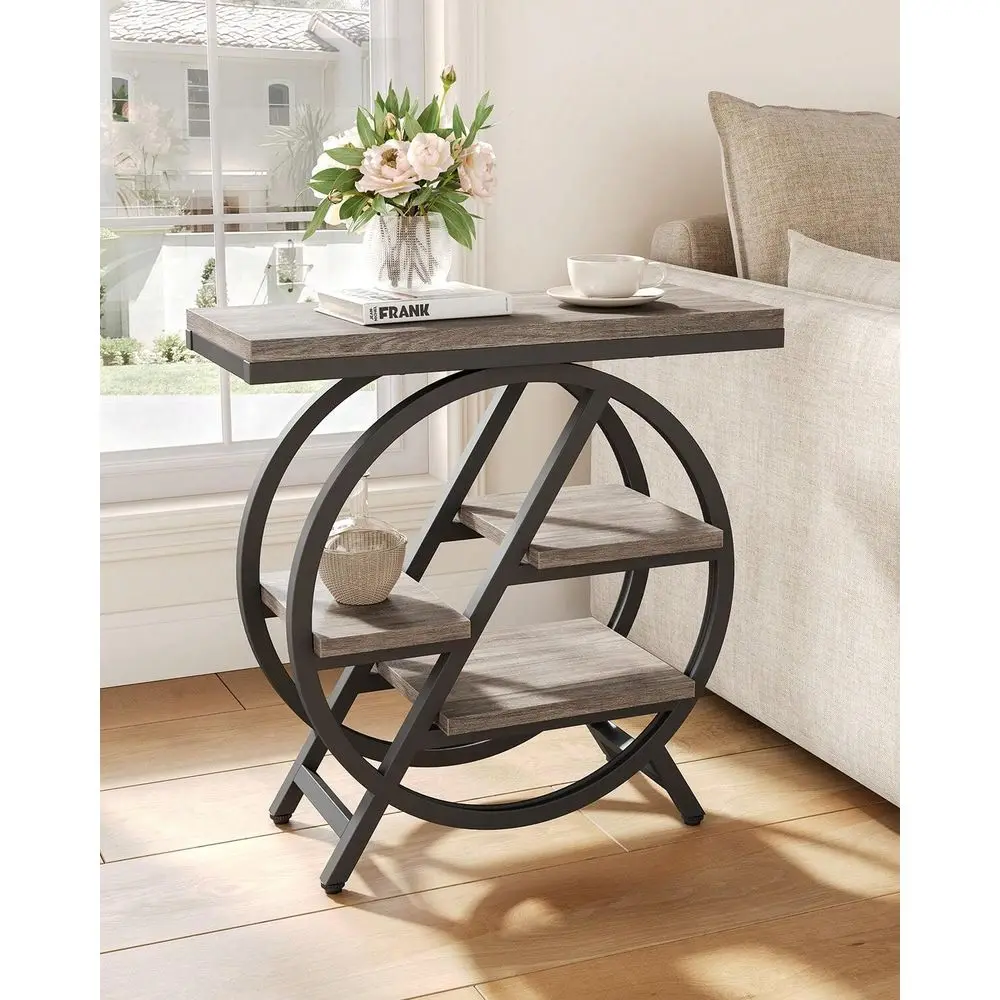 

Приставной столик TREE с 4 ярусами для гостиной, узкий приставной столик с местом для хранения, деревянный прикроватный столик с металлическим каркасом, промышленный прикроватный столик