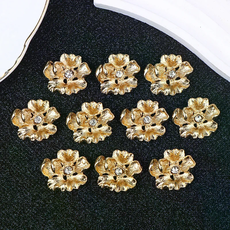 10Pcs Alloy Rhinestone Flower For DIY Jewelry Handmade Craft Making For Hairpin Clothing Bag Decor Accessories