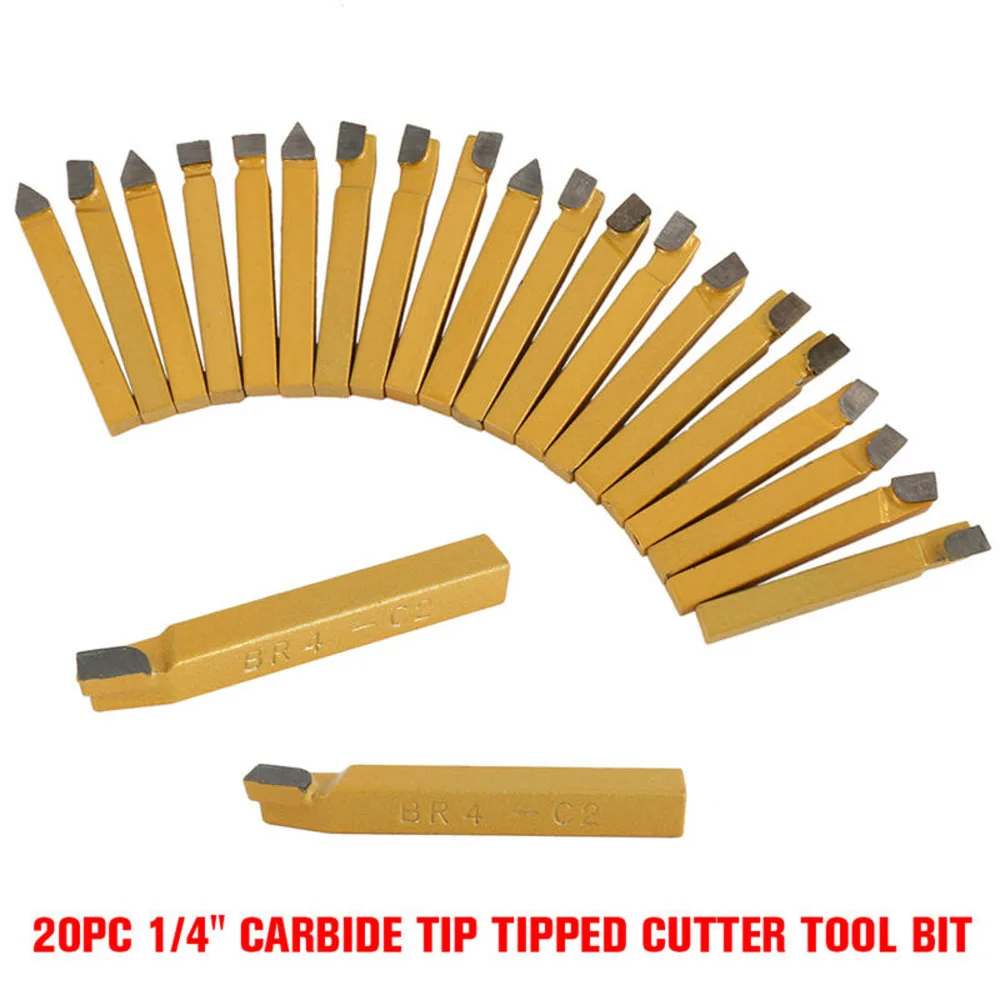 20Pcs 1/4 Inch Carbide Tipped For Lathe Tool Bits Set C2 For C6 Grades For Metal Steel Alloy Cutting And Turning CNC Machining