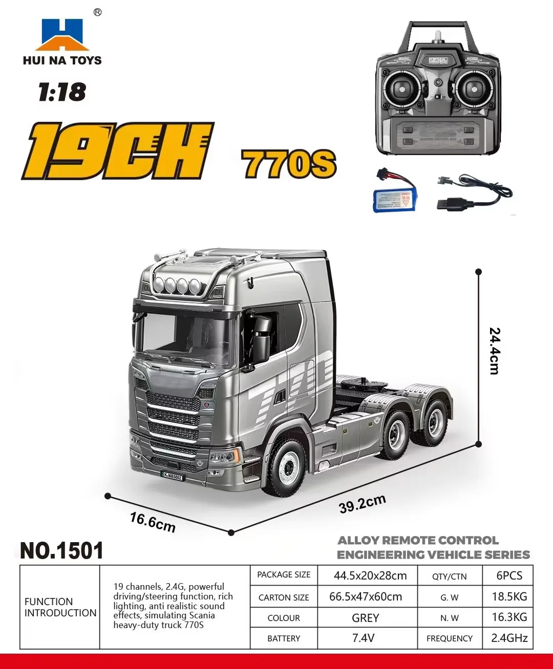 

HUINA 1501 1/18 770S Пластиковый радиоуправляемый тягач Готовая модель RTR 7,4 В Батарея Радио 19-канальный Свет Звук Автомобиль с дистанционным управлением Игрушки