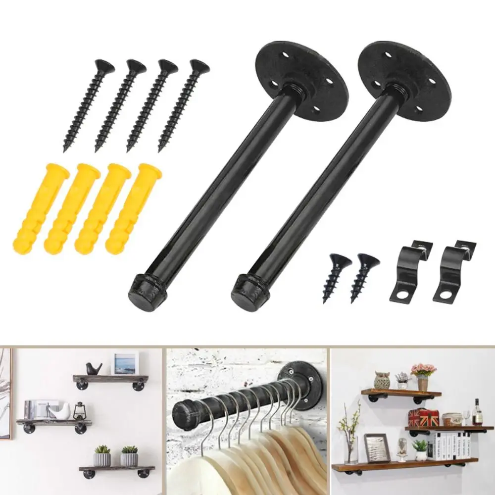 

4pcs Black Iron Pipe Wall Floating Shelf Holder Heavy Duty Fine Workmanship Floating Shelf Support Retro Style Easy Installation