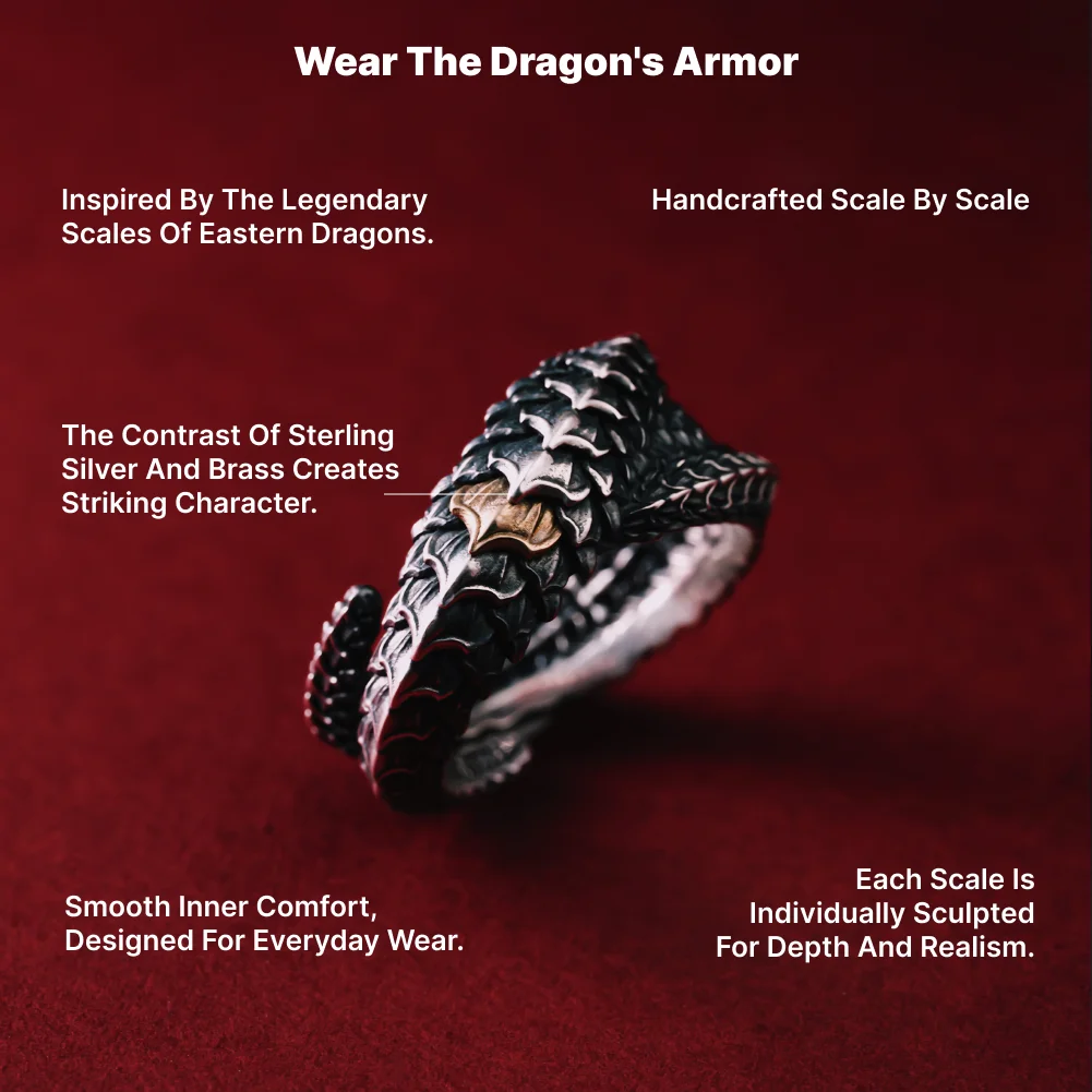 COPPERTIST.WU Dragon Scale Ring 2.0 925 Sterling Silver Ring Dragon Rings Open Ring Aesthetic Jewelry Gift for Men Women