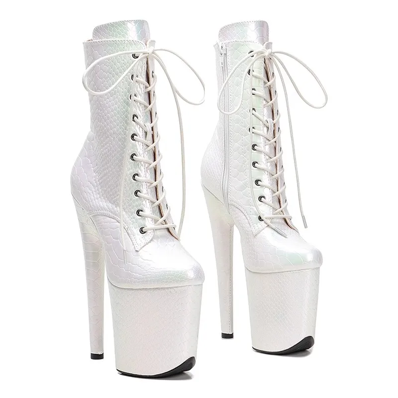 Auman Ale New 20CM/8inches PU Upper Round Head Sexy Exotic High Heel Platform Party Women Boots Pole Dance Shoes 028