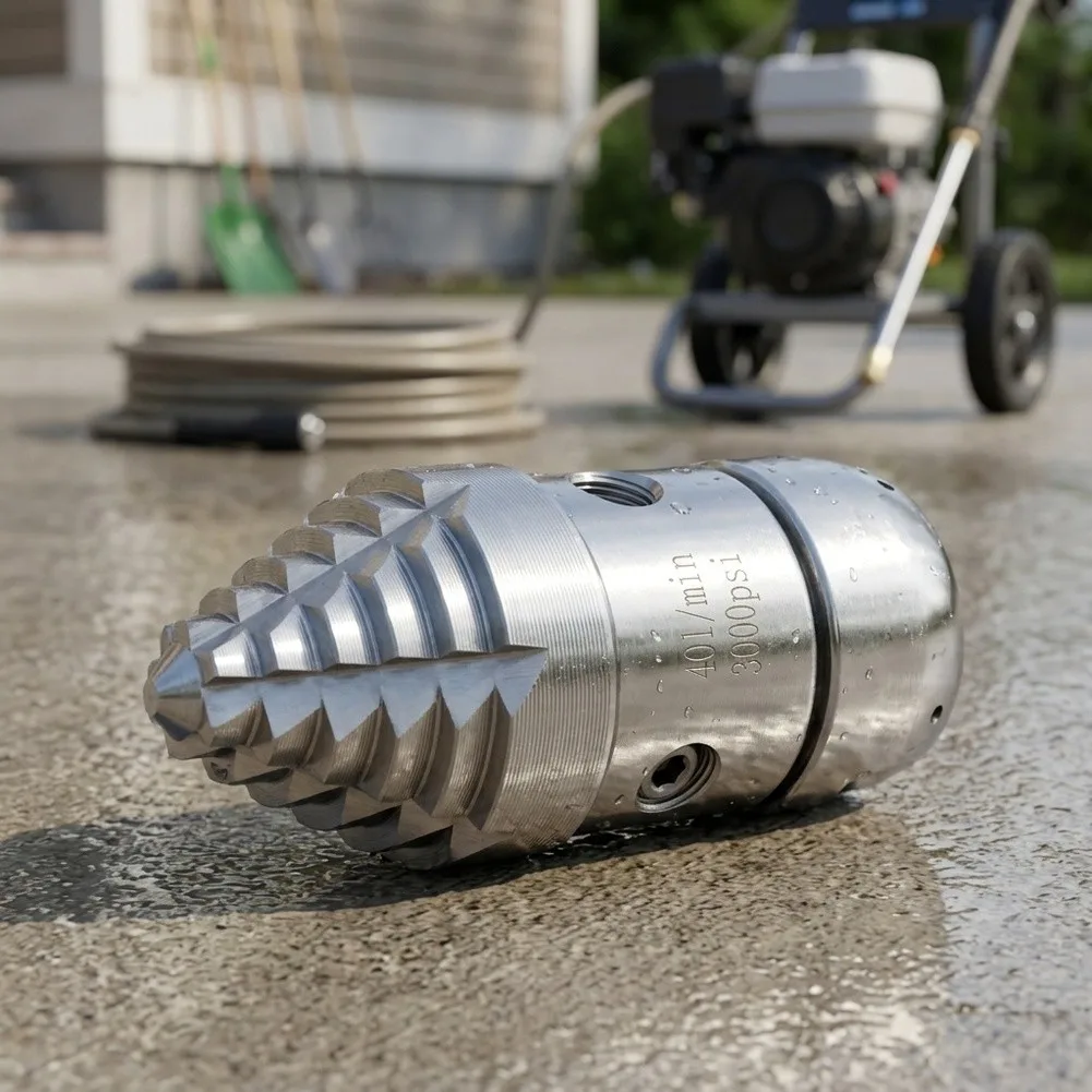 Stainless Steel Sewer For Jetter Nozzle with Full 360 Degree Rotation for Efficient Drain Cleaning at 3000 PSI