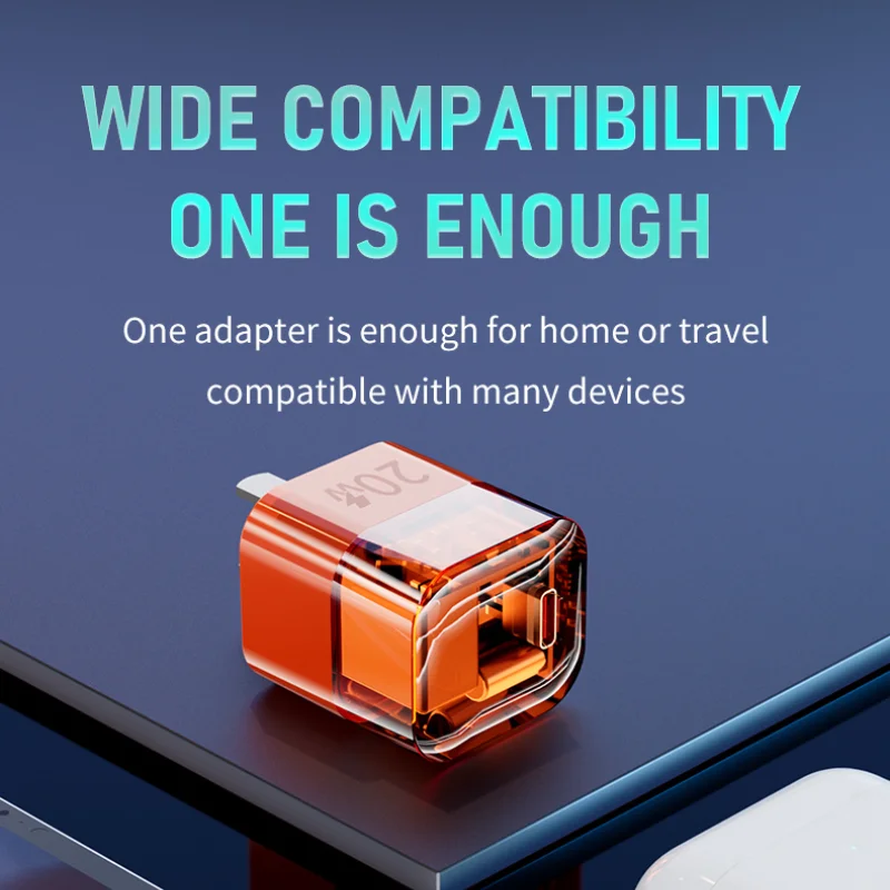 Mini USB Charger โปร่งใส Quick Charge 3.0 QC3.0 PD3.0 20W ประเภท C Fast Charger สําหรับ iPhone 14 13 Samsung Huawei Xiaomi สําหรับ US