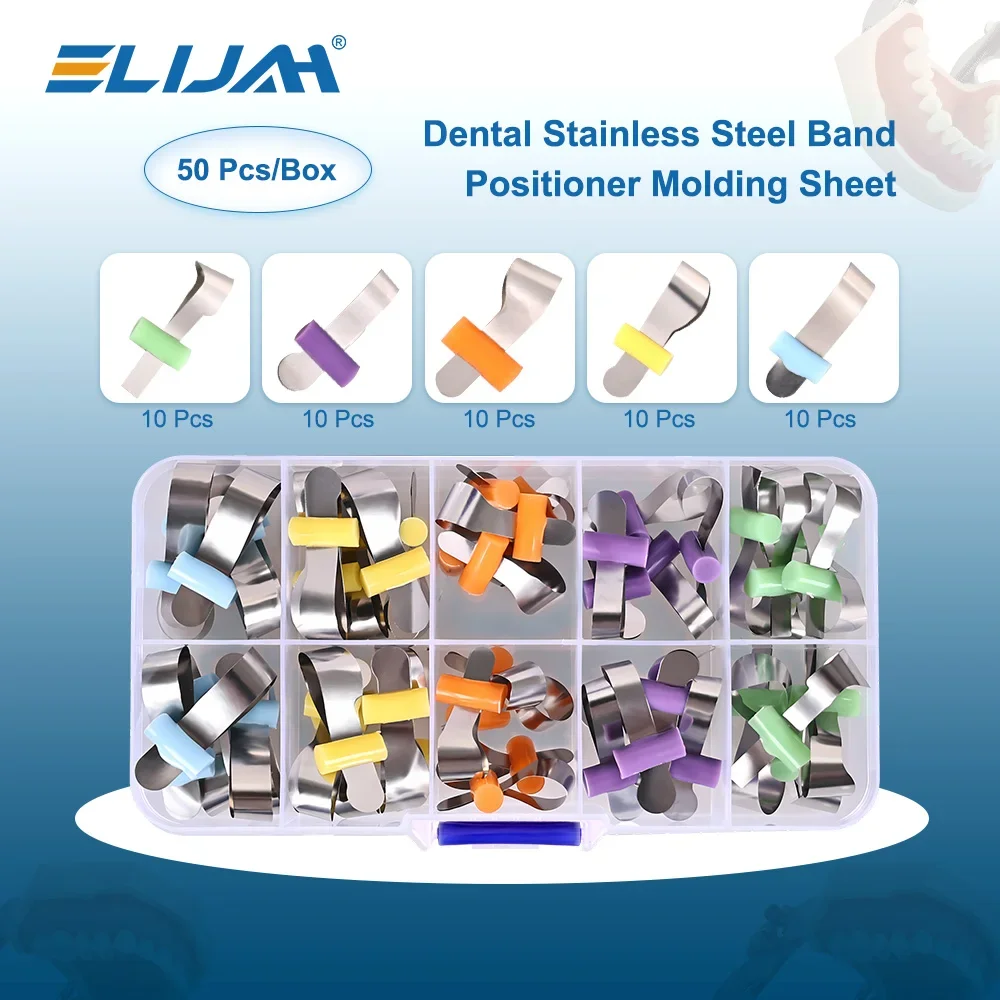 

ELIJAH 50Pcs/Box Dental Molding Sheet Sectional Contoured Positioner Matrix Bands System Dental Metal Matrices Teeth Dentistry