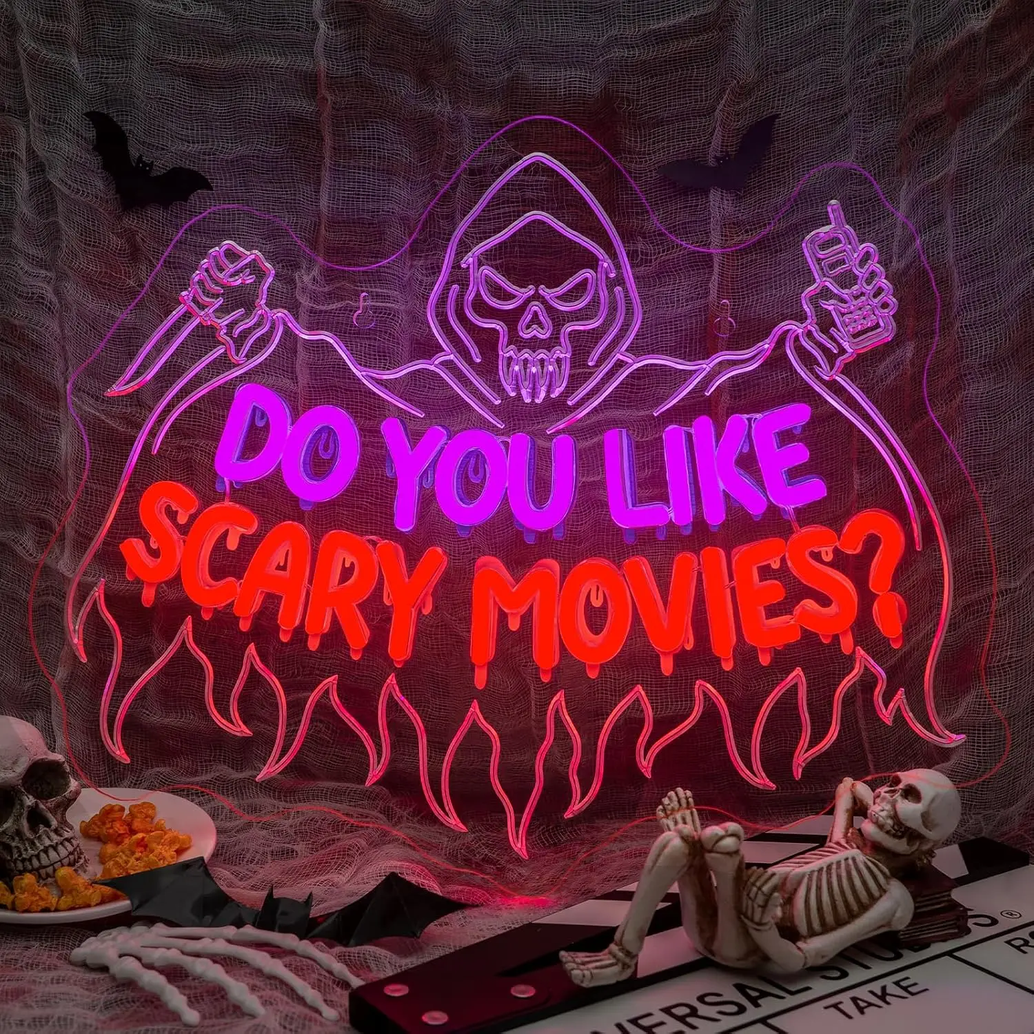 Do You Like Scary Movies Neon Sign LED Neon Light, USB Neon Lamp, Halloween Party Horror Movie Room Bar Man Cave Decoration Gift