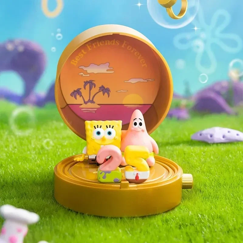 Pop mart bob esponja calças quadradas carnaval aniversário série cena define caixa cega caixa mistério kawaii ornamento estatuetas decoração de casa