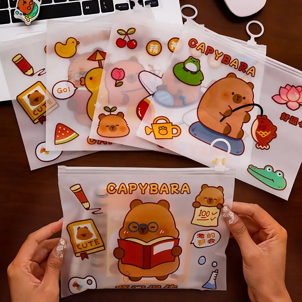 Cartoon PVC Waterproof File Folder Zipper Large Capacity Pen Bag Transparent Capybara File Bag Students