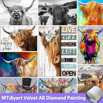 DIY เพชรภาพวาด Scottish Highland Cattle 5d ปริศนาเพชรสีน้ําตาล Highland Cow เพชรเย็บปักถักร้อยสัตว์ Cross Stitch Decor