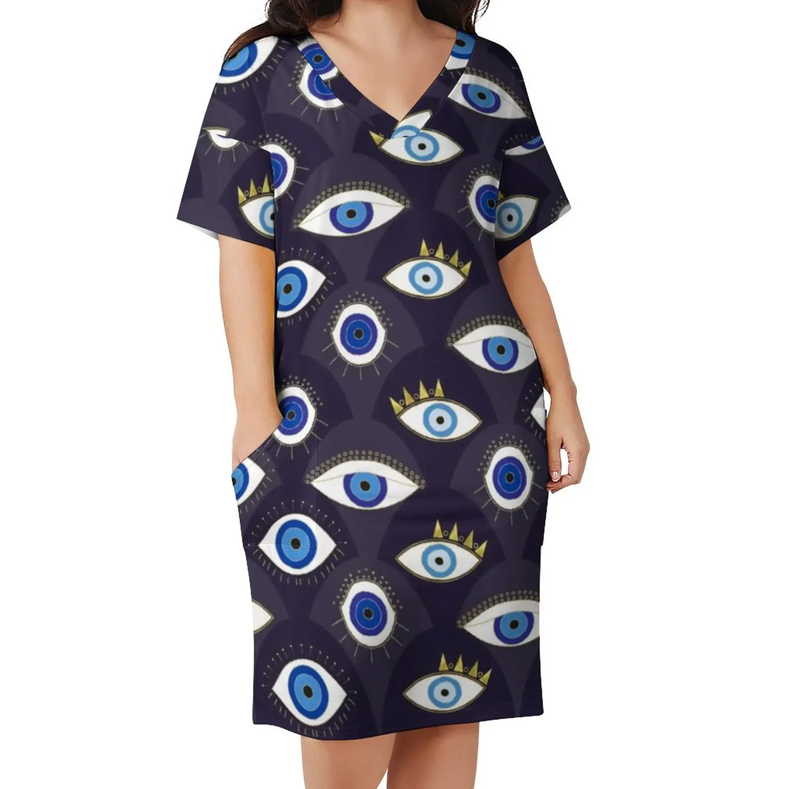 Eyes Casual Dress Summer Various Evil Eye Retro Dresses Ladies Short Sleeve Print Street Wear Dress Big Size