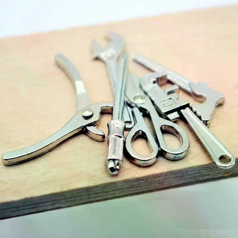 5Pcs 1:12 Dollhouse Miniature  Alloy Adjustable Wrench Pliers Tools Set Repair Model For Doll House Decor Kids Pretend Play Toys