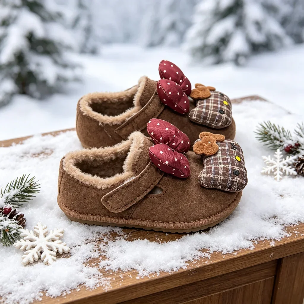 Toddler Girls Fleece Lined Mule Slippers, Cute Bow Decor Warm Non Slip Closed Toe Shoes for Indoor Home Wear