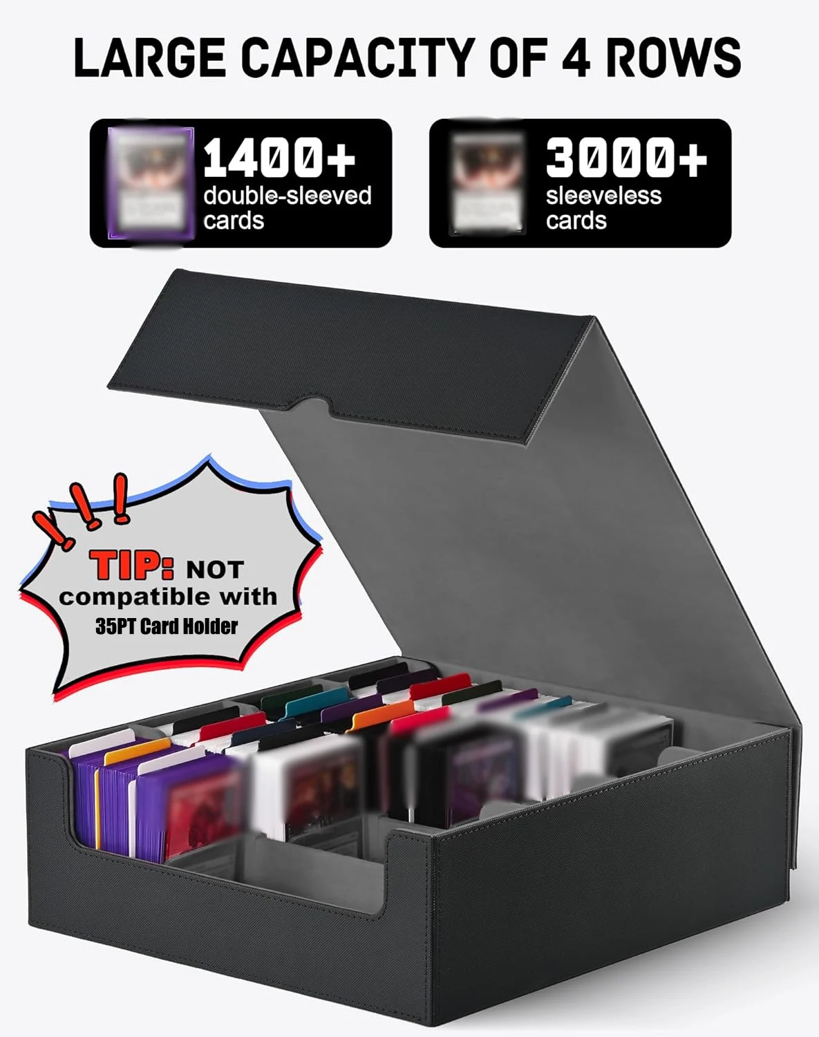 Trading Card Storage Box, Holds 2400+ Deck Box with Removable Cover; PU Leather Card Box Fits TCG PTCG Sports Cards