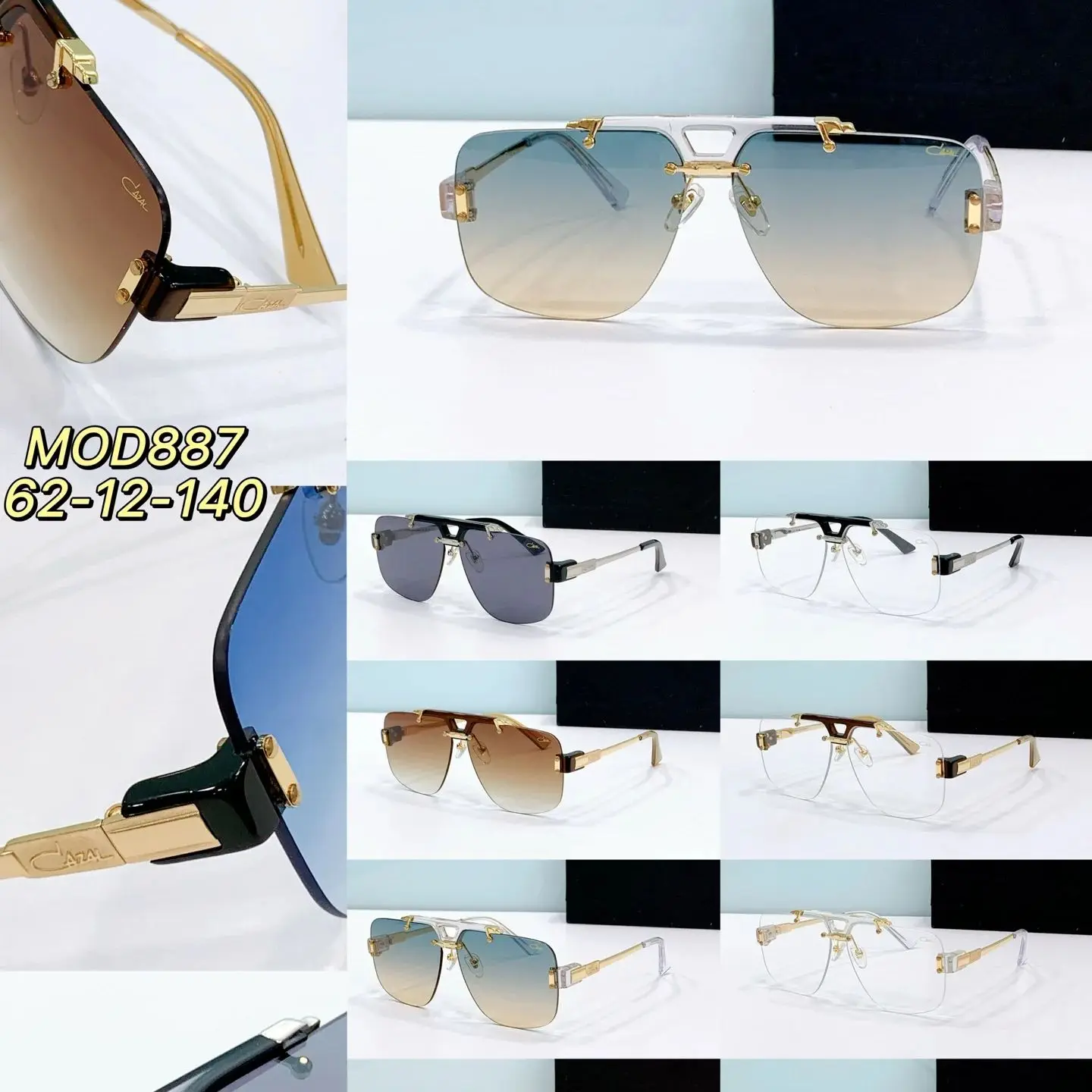 

New Arrival ORIGINALCAZAL MOD887 Popular Business UV400 Boundless Men Eyewear Luxury Classic Gold Alloy Frame Women Sunglasses