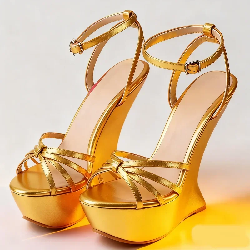 

Platform Strange Style Cross Tied Leather Sandals Pointed Toe Shiny Patent Leather Customized New Arrivals Fashion Women Shoes